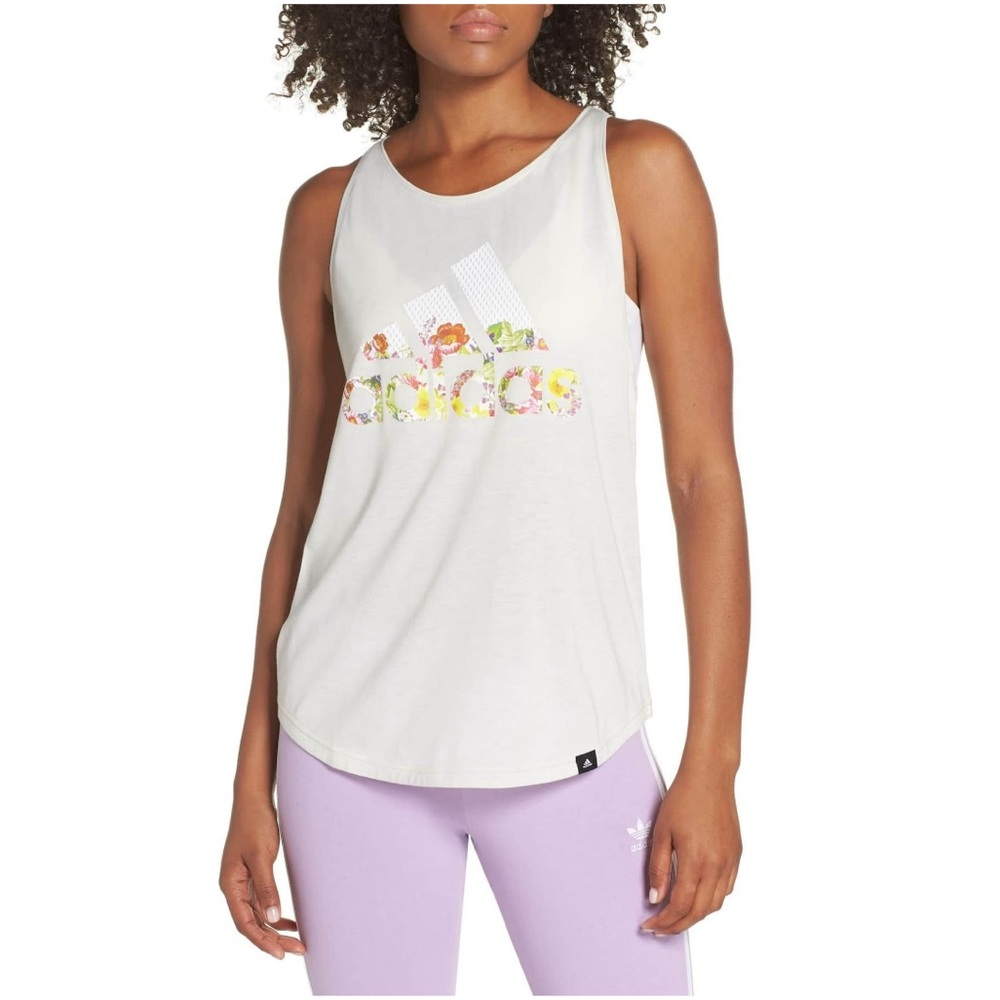 NWT Adidas Floral Ess Tank beige gray Small S